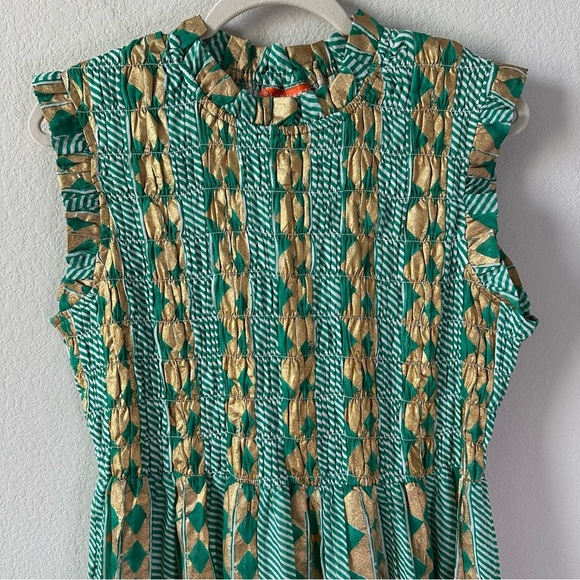 OLIPHANT Ascot Teal Gold Sleeveless Smocked Maxi Dress SZ XL - Picture 4 of 8